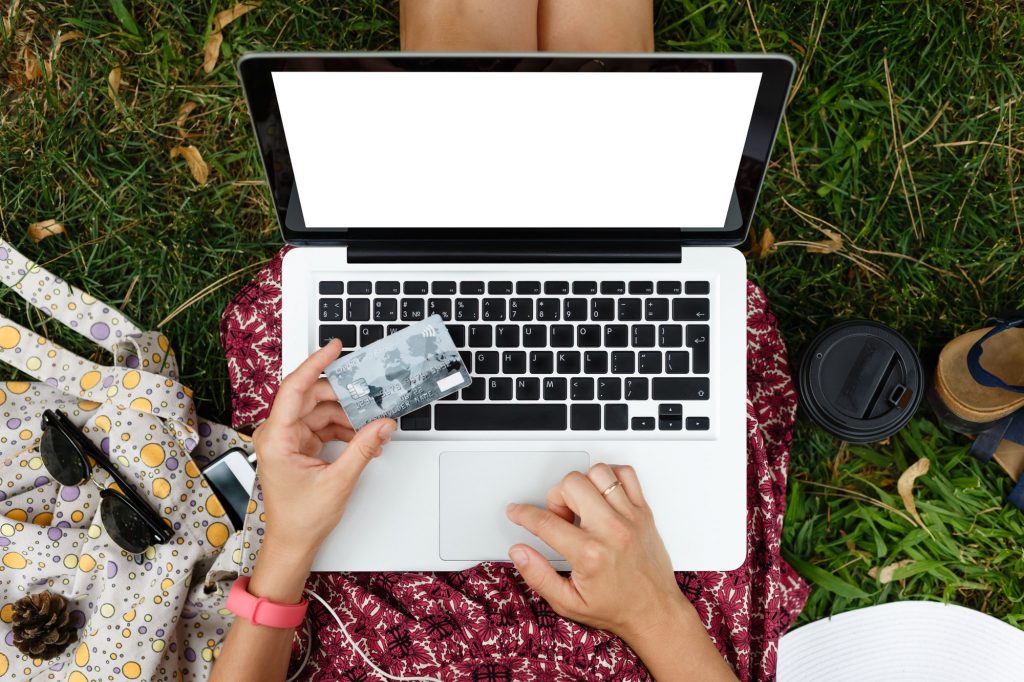 Anonymous woman shopping in Internet