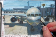 Painting an Airliner in Gouache—an hour before boarding