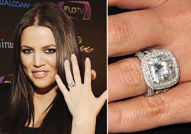 6ct White Cushion CZ Khloe Kardashian Celebrity halo cluster Engagement Ring Set