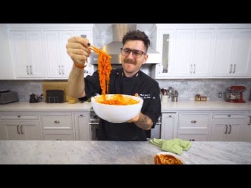 Making and eating korean fire noodles